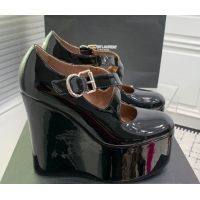 Buy Discount Maison Alaia Criss Cross Wedge Pumps 14.5cm in Patent Calfskin Black 0219005