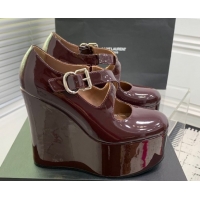 Pretty Style Maison Alaia Criss Cross Wedge Pumps 14.5cm in Patent Calfskin Dark Burgundy 0219006