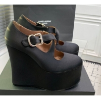 Best Grade Maison Alaia Criss Cross Wedge Pumps 14.5cm in Satin Black 0219008