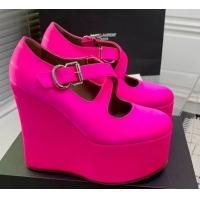 Unique Style Maison Alaia Criss Cross Wedge Pumps 14.5cm in Satin Neon Pink 0219009