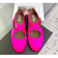 Grade Quality Maison Alaia Criss Cross Ballet Flats in Satin Neon Pink 0219015