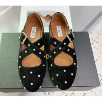 Good Quality Maison Alaia Criss Cross Ballet Flats in Suede and Studs Black 0219016