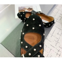 Good Quality Maison Alaia Criss Cross Ballet Flats in Suede and Studs Black 0219016