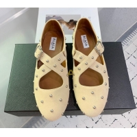 Shop Cheap Maison Alaia Criss Cross Ballet Flats in Suede and Studs Light Yellow 0219017