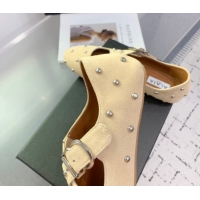 Shop Cheap Maison Alaia Criss Cross Ballet Flats in Suede and Studs Light Yellow 0219017