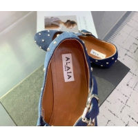 Shop Duplicate Maison Alaia Criss Cross Ballet Flats in Suede and Studs Dark Blue 0219020