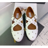 Purchase Maison Alaia Criss Cross Ballet Flats in Calfskin and Studs White 0219022