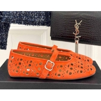 Buy Discount Alaia Ballet Flat in Openwork Suede Orange 0224042