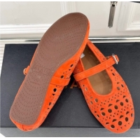 Buy Discount Alaia Ballet Flat in Openwork Suede Orange 0224042