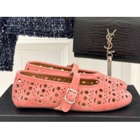 Good Quality Alaia Ballet Flat in Openwork Suede Light Pink 0224043