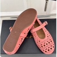 Good Quality Alaia Ballet Flat in Openwork Suede Light Pink 0224043