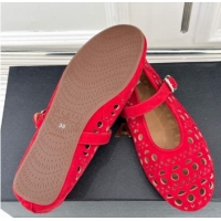 Good Looking Alaia Ballet Flat in Openwork Suede Red 0224045