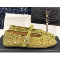 Popular Style Alaia Ballet Flat in Openwork Suede Light Green 0224047