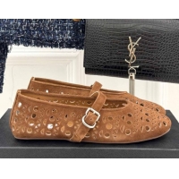 Top Grade Alaia Ballet Flat in Openwork Suede Bronw 50224048