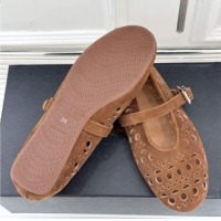 Top Grade Alaia Ballet Flat in Openwork Suede Bronw 50224048