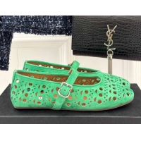 Sumptuous Alaia Ballet Flat in Openwork Suede Green 0224049