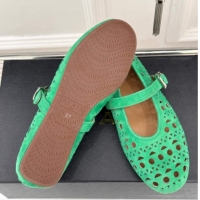 Sumptuous Alaia Ballet Flat in Openwork Suede Green 0224049