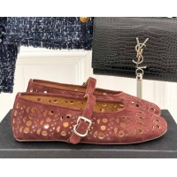 Duplicate Alaia Ballet Flat in Openwork Suede Dark Brown 50224050