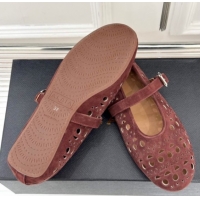 Duplicate Alaia Ballet Flat in Openwork Suede Dark Brown 50224050