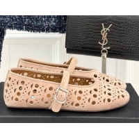 AAAAA Alaia Ballet Flat in Openwork Suede Nude Pink 50224051