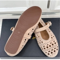AAAAA Alaia Ballet Flat in Openwork Suede Nude Pink 50224051