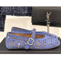 Duplicate Alaia Ballet Flat in Openwork Suede Blue Purple 50224052