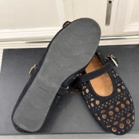 Perfect Alaia Ballet Flat in Openwork Suede Black 50224053