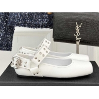 Affordable Price Alaia Biker Squared toe Ballet Flats in Calfskin and Eyelets with Buckle White 50224054