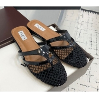 Design Alaia Intricated Flat Mules in Fishnet and Patent Calf Leather Black 0428067