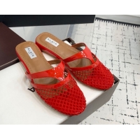 Design Cheap Alaia Intricated Flat Mules in Fishnet and Patent Leather Red 0428069