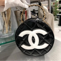 Grade Design Chanel Vanity Case Vintage Round Top Handle Bag Quilted Patent Leather CH8974 Black