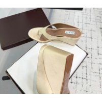 Stylish Alaia Cube Wedge Thong Slides Sandal 7.5cm in Satin Light Beige 50709006