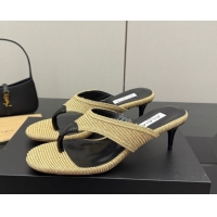 Top Grade Alaia Heel Thong Slides Sandal 5.5cm in Woven Beige 0827079