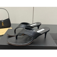 Grade Quality Alaia Heel Thong Slides Sandal 5.5cm in Leather Black 0827081