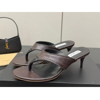 Best Grade Alaia Heel Thong Slides Sandal 5.5cm in Snakeskin Like Brown 0827082