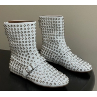 Shop Cheap Alaia Flat Ankled Boots in Leather and Strass with Buckle White 0827084