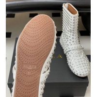 Shop Cheap Alaia Flat Ankled Boots in Leather and Strass with Buckle White 0827084