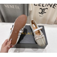 Most Popular Alaia Woven Ballet Flats White/Light Gold 0827086
