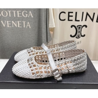Top Design Alaia Woven Ballet Flats White/Silver 0827088