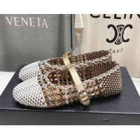 Good Quality Alaia Woven Ballet Flats White/Aged Gold 0827090