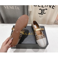 Good Quality Alaia Woven Ballet Flats White/Aged Gold 0827090