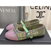 Best Grade Alaia Woven Ballet Flats Green/Purple 0827091