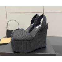 Cheap Price Alaia Wedge Sandals 11cm in Paper Straw Black 50827102