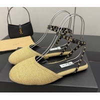 Low Price Alaia Flat Sandals with Ankle Strap in Paper Straw Beige 50827104
