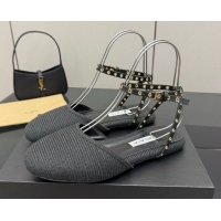 Trendy Design Alaia Flat Sandals with Ankle Strap in Paper Straw Black 0827105