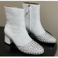Grade Alaia Heel Ankled Boots 5.5cm in Calfskin Leather and Strass White 0827107