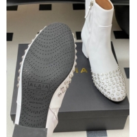 Grade Alaia Heel Ankled Boots 5.5cm in Calfskin Leather and Strass White 0827107