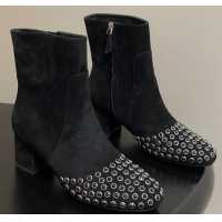 Unique Style Alaia Heel Ankled Boots 5.5cm in Suede and Strass Black 2025 AL082706 0827108