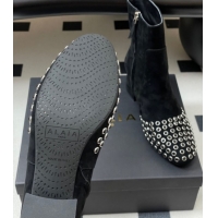Unique Style Alaia Heel Ankled Boots 5.5cm in Suede and Strass Black 2025 AL082706 0827108