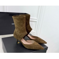 Luxury Cheap Alaia Low Heel Boots 6cm in Stretch Suede Green AL070905 0827112